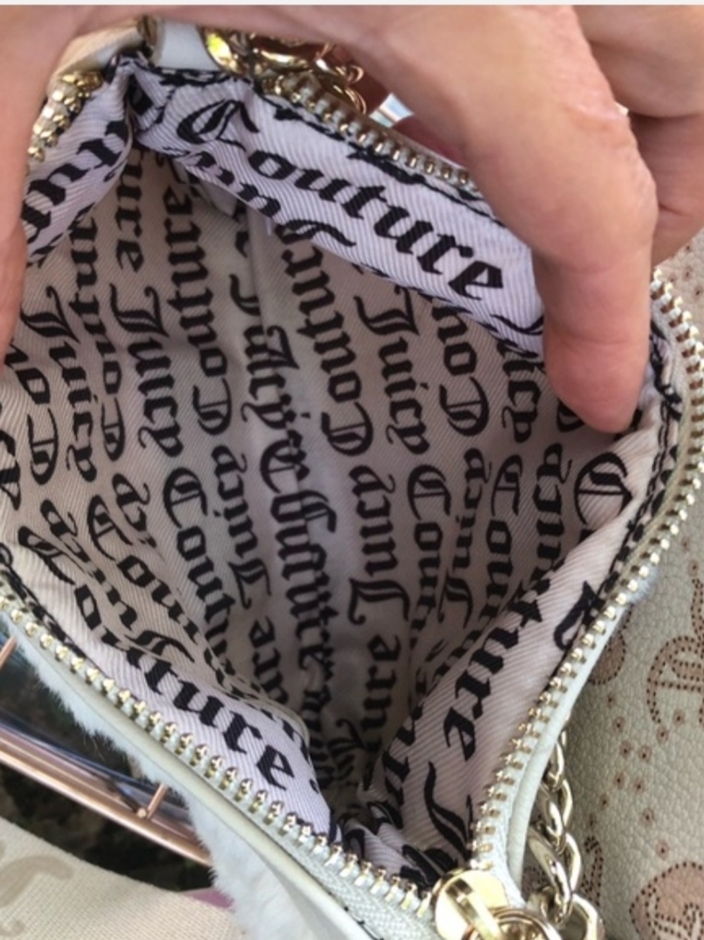 Juicy Couture Cream Faux Fur and Logo Crossbody with Gold Chain - Picture 9 of 9